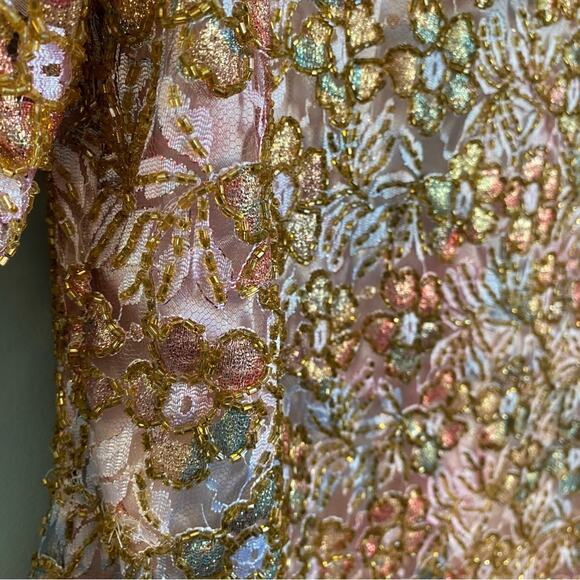 Rina Di Montella Floral Spring Shimmer Beaded Shift Dress Size 16 - Picture 6 of 14